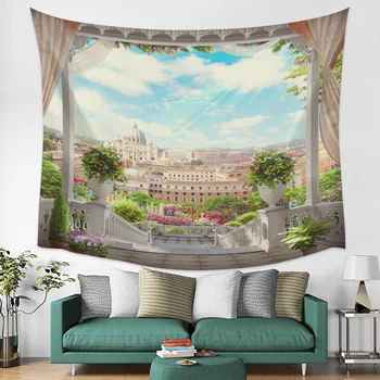 

City Building Ladder Sky Clouds House Curtain Wall Tapestry Cover Beach Towel Picnic Yoga Mat Home Decoration