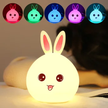 

USB LED Touch Sensor Silicone Lovely Rabbit Night Light Kids Bedroom Modern Indoor Study Bedside Decoration Creative Gift Lamp