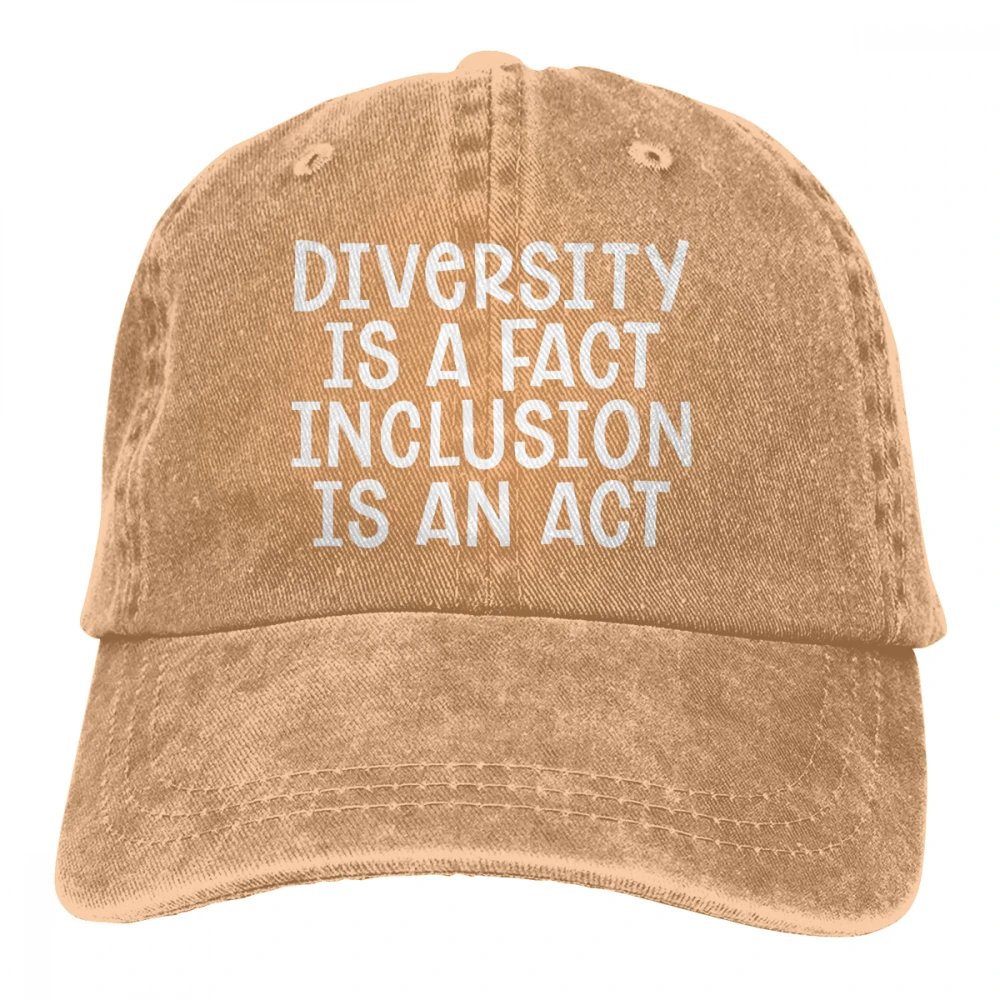 Diversity Is A Fact Inclusion Is An Act Casquette Black Unisex Mens Womens Denim Strapback Baseball Cap Adjustable Golf Dad hat - Цвет: Хаки