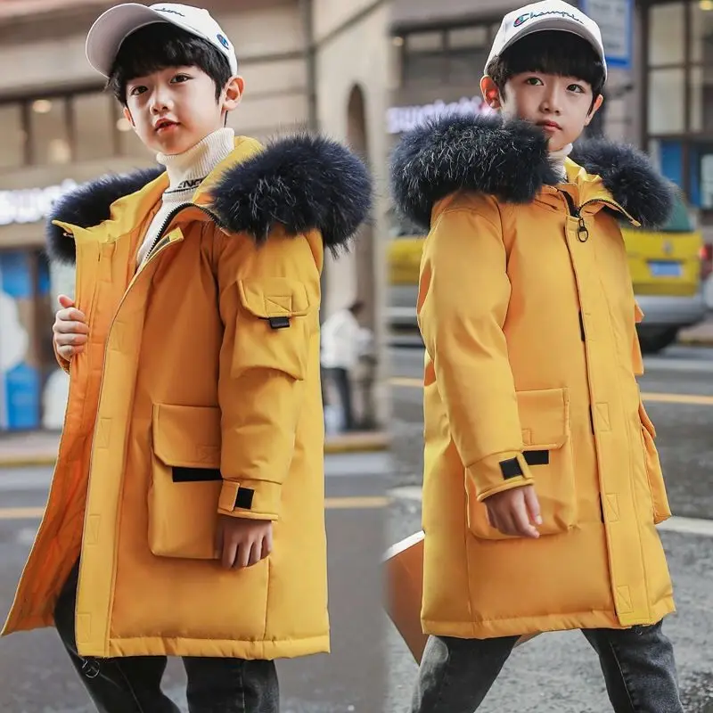 kids winter jacket  2020 Thicken Warm Winter Jacket Coat boys  Casual Long Parkas Winter Fur Lining Hooded Parka children  Coats
