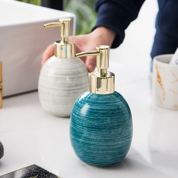 

330ml Ceramic Liquid Soap Dispenser For Bathroom Accessories Shower Gel Bottle Hand Sanitizer Soap Bottle With Gold Pressing Hea
