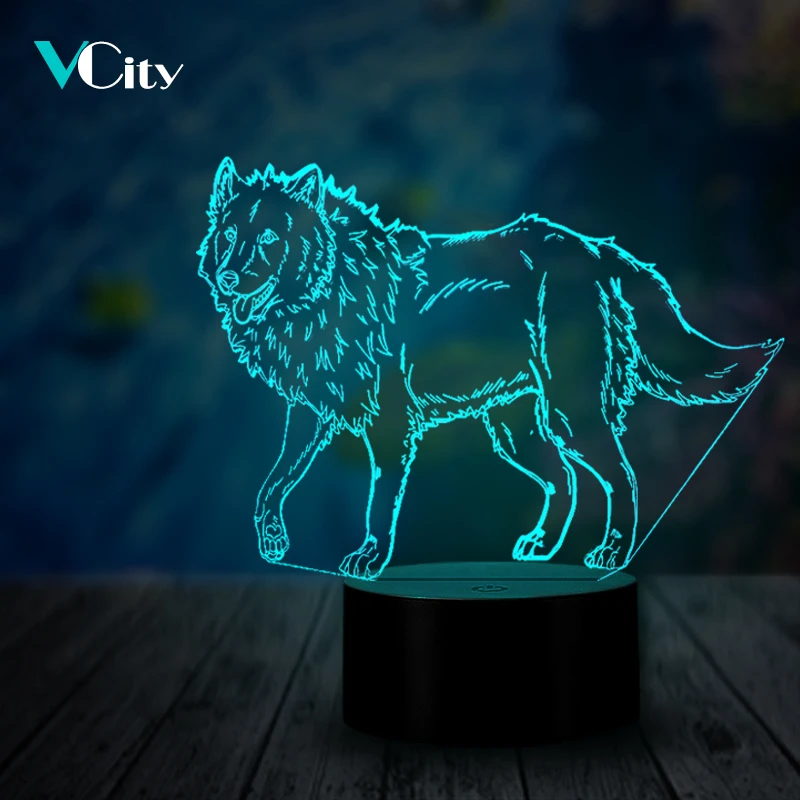 

VCity Modern 3D Wolf Night Light USB LED Luminaria Animal 7 Colors Changing Lighting Birthday Holiday Cifts For Childrens Lovers