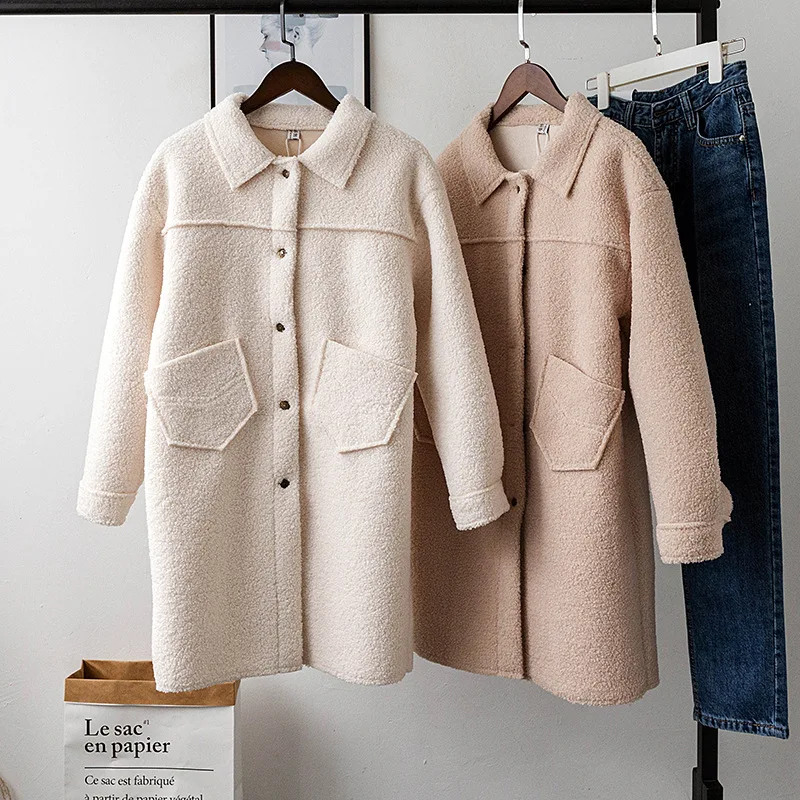 Длинная секция свободного кроя шерстяное пальто женская новая Корейская версия