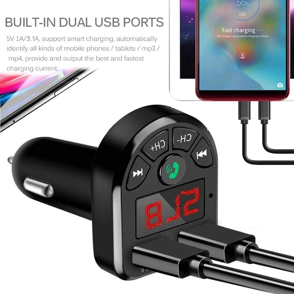 

Car Bluetooth FM Transmitter MP3 Player Cigarette Lighte Plug 1.1" Display Dual Supports TF/USB Input Car Electronic Accessories
