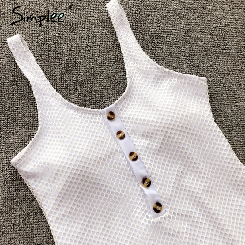 Simplee сексуальный сетчатый белый цельный бикини женский на пуговицах Женский