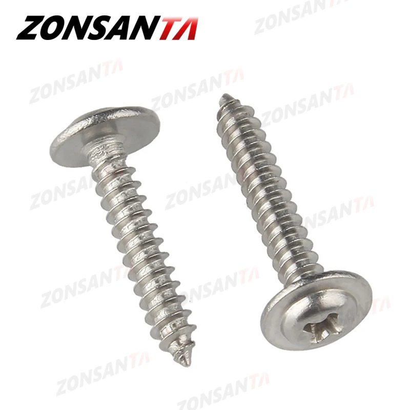 Self tapping screw 50pcs M1.4 M1.7 M2 M2.3 M2.6 M3 M4 Cross Round Head with Washer Self Tapping Screw 304 Stainless Steel Wood Screws