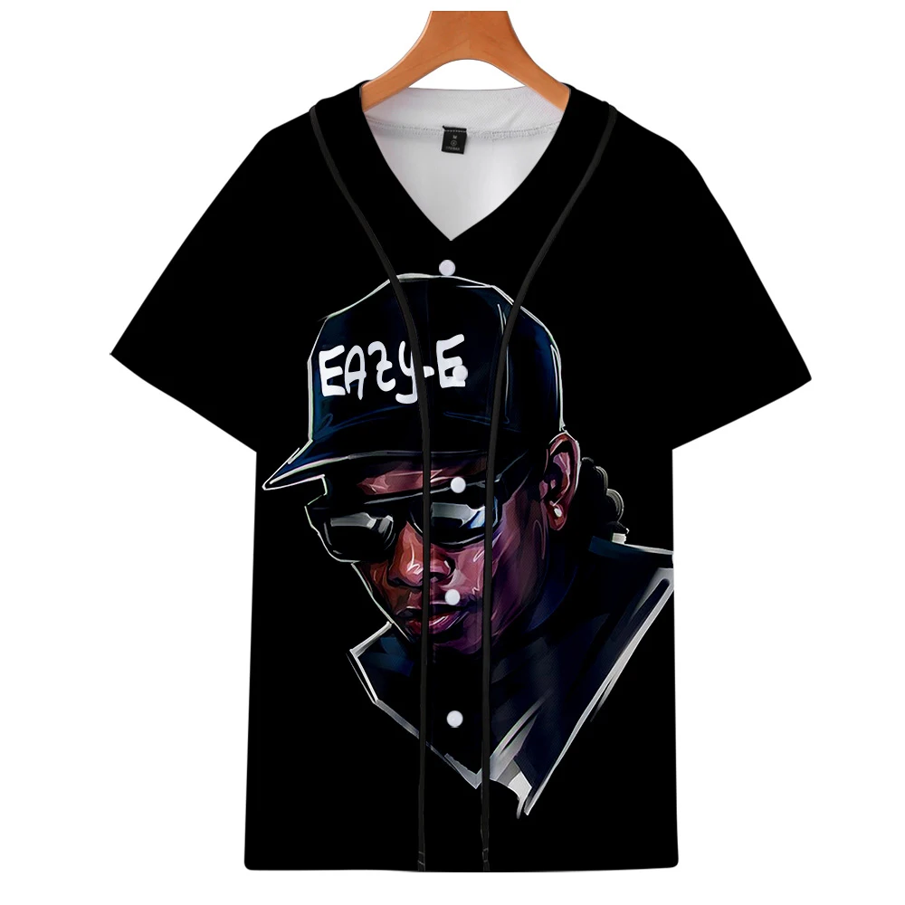 Гангста рэп Eazy E мужские рубашки с коротким рукавом высокое качество 3D печать мягкая гавайская рубашка бейсбольная Кнопка дропшиппинг и