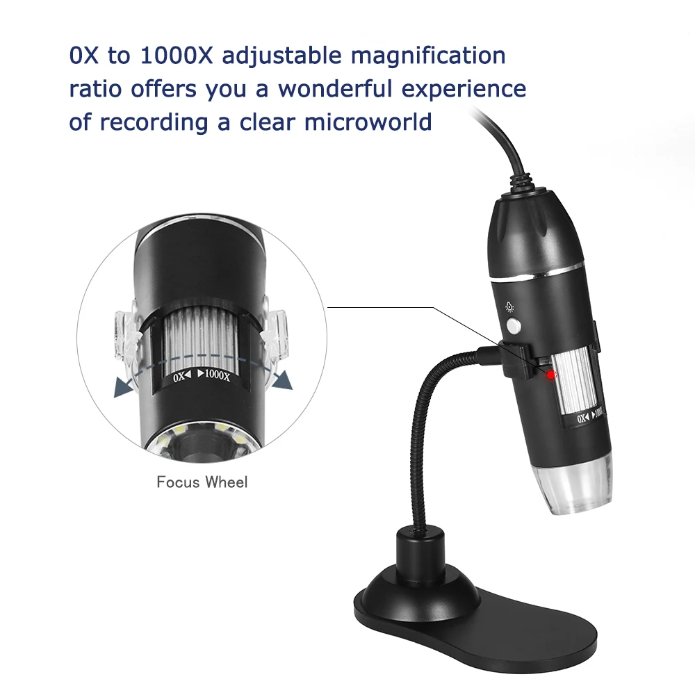 Высокое качество электронный микроскоп 1000X 1600X цифровой USB интерфейс электронный микроскоп Лупа 8 светодиодов+ кронштейн Подставка