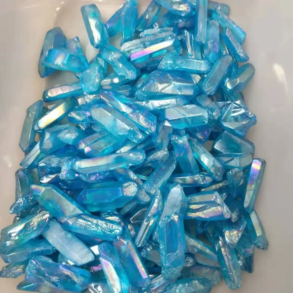 100g Natural unpolished wathet blue aura quartz crystal point titanium coating crystal for home decoration