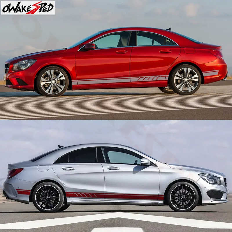 Наклейка на дверь автомобиля с боковыми полосками наклейка юбку для Mercedes Benz AMG CLA45