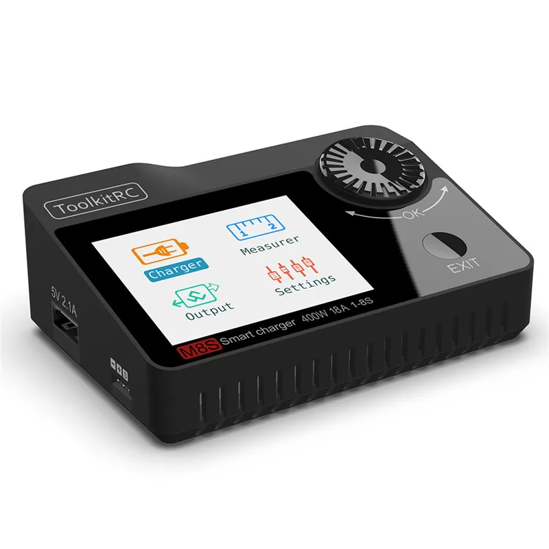 Black ToolkitRC M8S 400 Вт 18A 2,4 TFT дюймовый цветной ЖК-экран баланс зарядное устройство Dis зарядное устройство для 2 S-8 S Lipo для Rc гоночный беспилотный аккумулятор - Цвет: Black