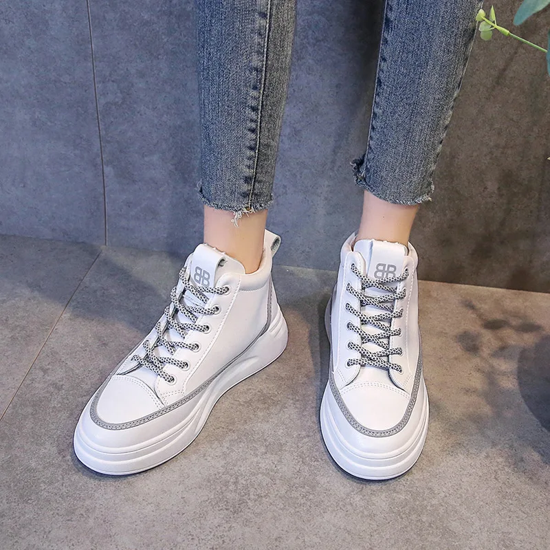 

Online Celebrity Hight-top Athletic Shoes Women's 2019 Autumn New Style Korean-style Student Versatile Flat Hip Hop Casual White