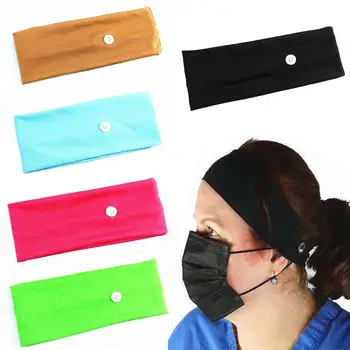 

1Pc Unisex Solid Color Sports Elastic Button Hair Band Breathable Yoga Gym Mask with Anti-leash Headband Sweatband