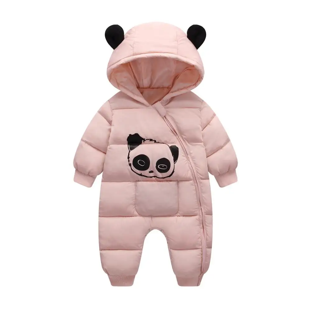 Г. Пуховик для маленьких мальчиков и девочек; комбинезон; Одежда для новорожденных с рисунком панды; зимние Плотные хлопковые комбинезоны с капюшоном; одежда для малышей - Цвет: Pink