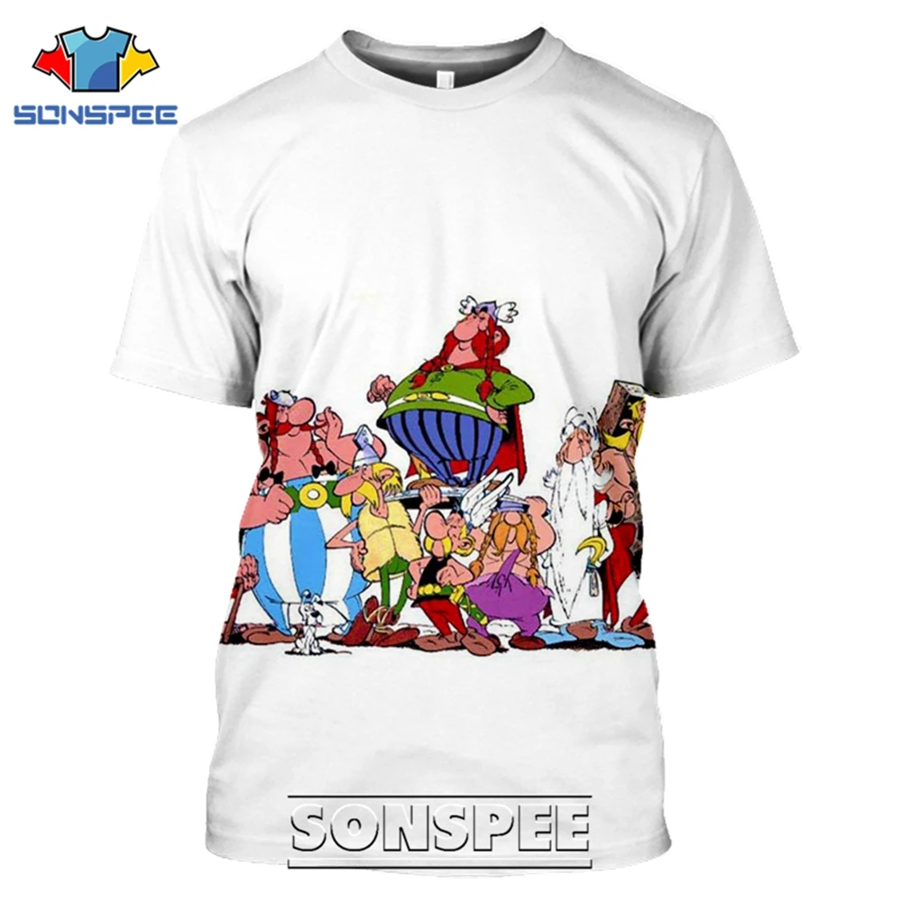 SONSPEE 3D Print Asterix And Obelix T-shirts Men Women Casual Hip Hop Short Sleeve Streetwear Vintage Cartoon Tees Tops Shirt (12)