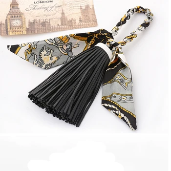

New Fashion PU Leather Pony Tassels Bag Charms with Scarfs for Handbag Decoration Keychains Fabric 44g LKEEP 431077