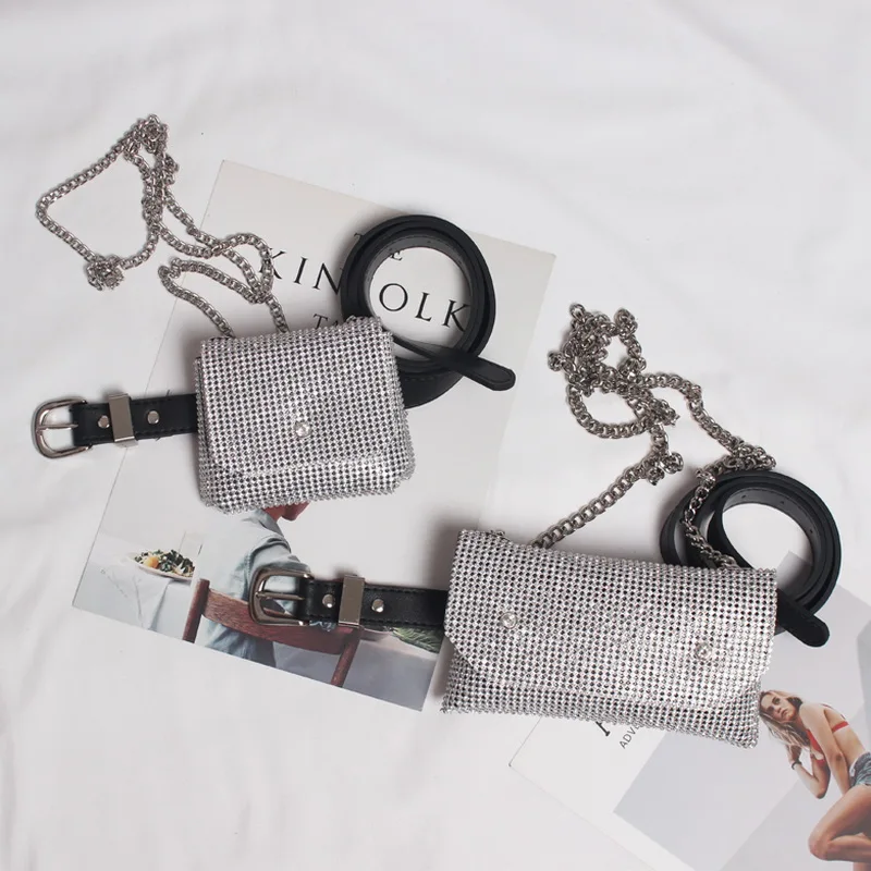 

Diamond Flash Glitter Women Belt Bags Glitter Bling bling Lady Flap Waist Bags Sliver Crystal Evenlop Clutches Purses Handbags