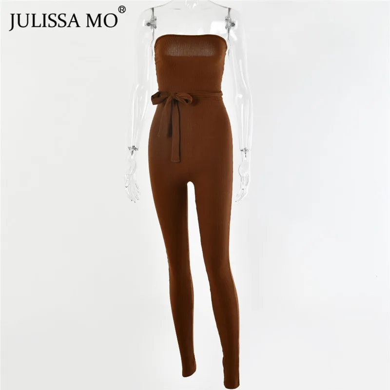 JULISSA MO хлопковый трикотажный сексуальный Облегающий комбинезон для женщин без бретелек с открытой спиной комбинезоны модные кружевные длинные штаны комбинезоны