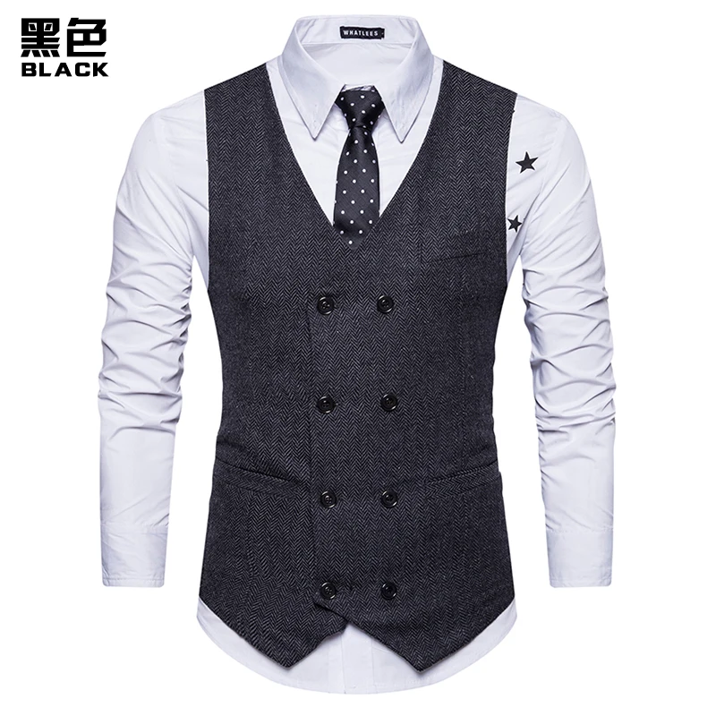 Autumn And Winter Men's Double Breasted Waistcoat Sportsman Suit Retro Vest Coat Hot Selling