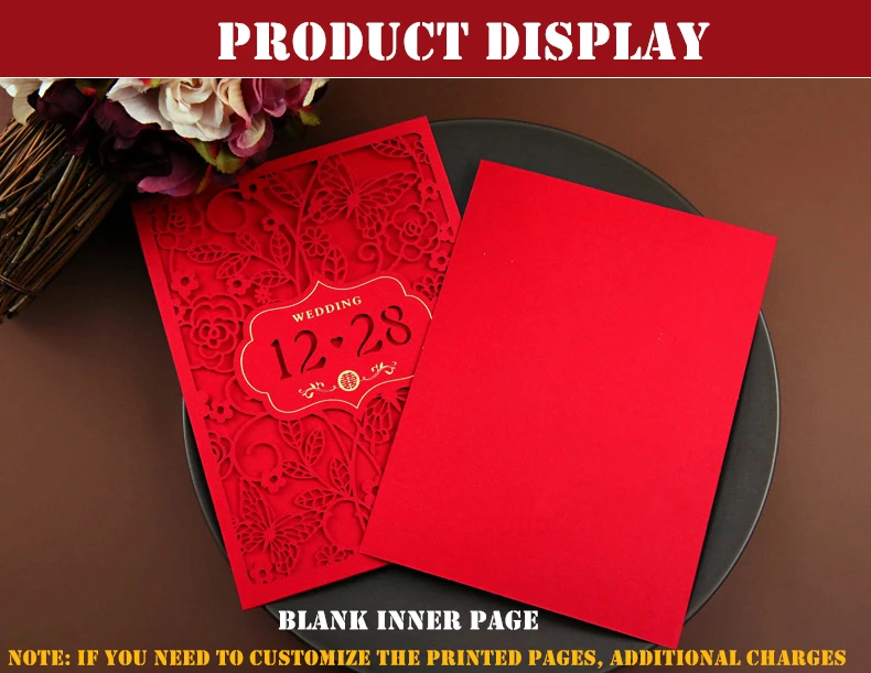 20 шт красный Китай свадебные приглашения дизайн персонализированные бабочки и цветок Лазерная резка свадебные приглашения на заказ Печать