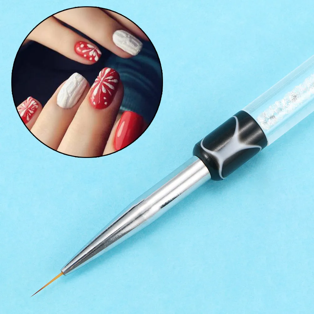 1 Pc Dual End Nail Art Brush Rhinestone Acrylic French Stripes Lines Flower Painting Drawing Liner Brush Pen Manicure Tools