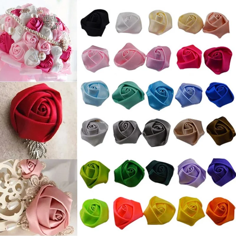 10/20pcs 2cm Mini Satin Rose Ribbon Flower Bud for Handmade DIY Bride Bouquet Crafts Baby Girl Headwear Headband Flower Rosette