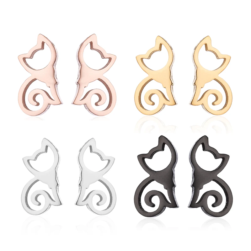 Hfarich серьги с милым котом для женщин, серьги из нержавеющей стали с мультяшным котом, серьги-гвоздики для девочек и дочек, Рождественский подарок