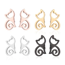 Hfarich серьги с милым котом для женщин, серьги из нержавеющей стали с мультяшным котом, серьги-гвоздики для девочек и дочек, Рождественский подарок