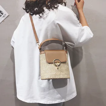 

Small Straw Bucket Bags For Women 2020 Summer Crossbody Bags Lady Travel Purses and Handbags Female Shoulder Messenger Bag