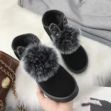 Зимние сапоги; Новинка года; женские плюшевые ботинки; Хрустальный Кролик; утолщенные теплые ботинки с ушками; милые Нескользящие полуботинки для студентов; обувь из хлопка