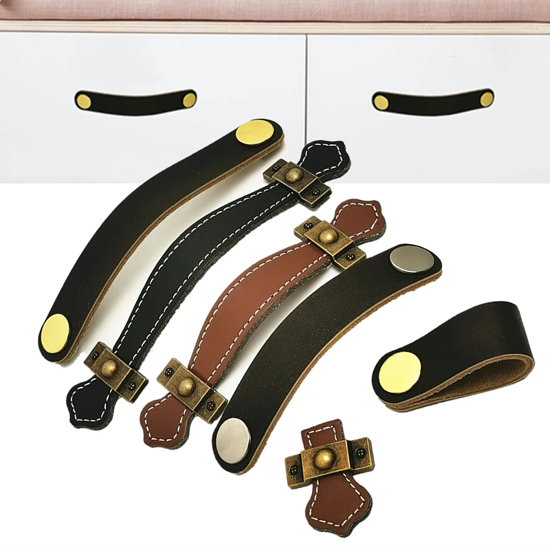 Ручки для ящика из кожи Современные Мебельные шкафа ручки дверцы простые