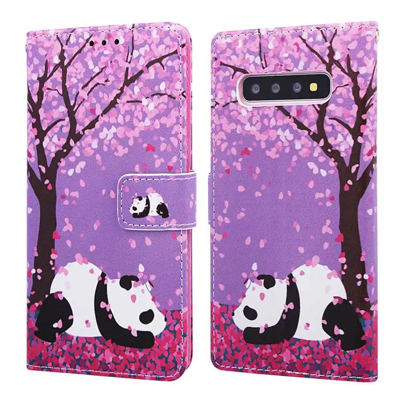 Cute Panda Patterned PU Leather Flip Wallet Case Cover on sfor Samsung S8 Plus S10 S10e S9 J4 J6 2018 Cards Holder Phone Coque   (14)
