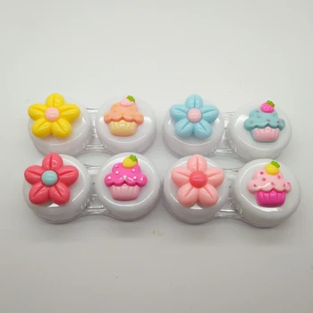 

LIUSVENTINA Portable DIY Colourful Flower and Cake Contact Lens Case Box Container for Color Lenses Gift for Girls 10pcs/lot