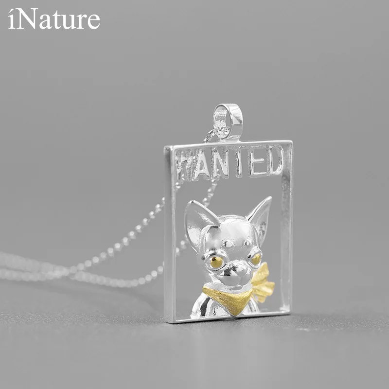 INATURE 925 серебро игривый Чихуахуа собака животное ожерелье для женщин цепь