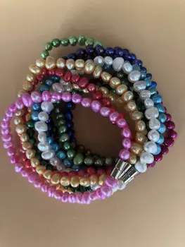 

Bluk 10pcs magnetic pearls bracelets, rainbow freshwater pearls bracelet for women, simple string pearl bracelet PB4801
