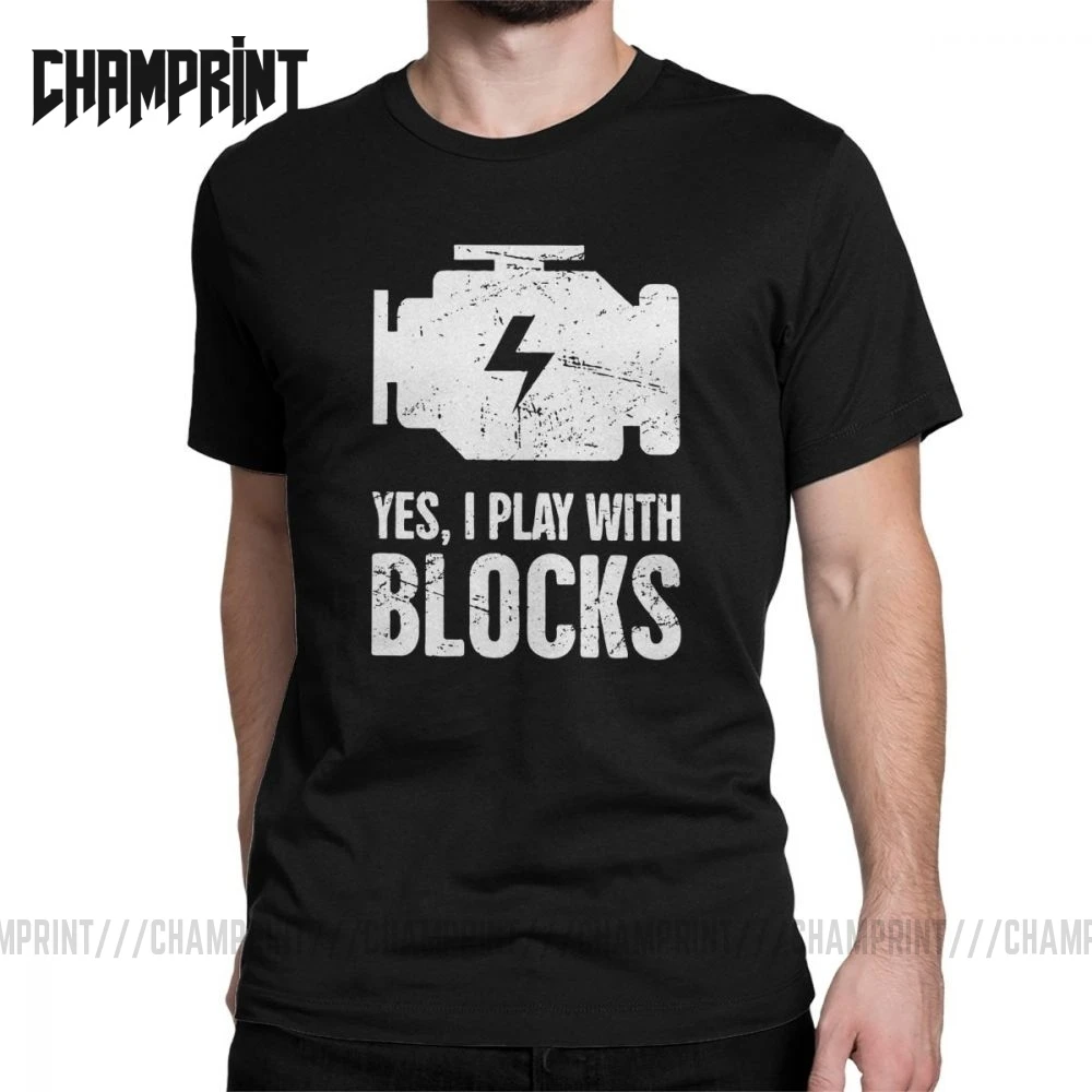 Футболка мужская из чистого хлопка тенниска с надписью Yes I Play With Blocks для механика