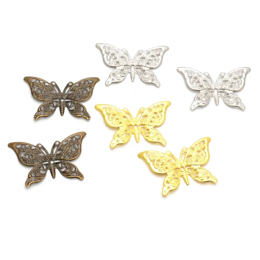 Retail 10Pcs Butterfly Filigree Wraps Connectors Metal Crafts Gift Decoration DIY 39x26mm