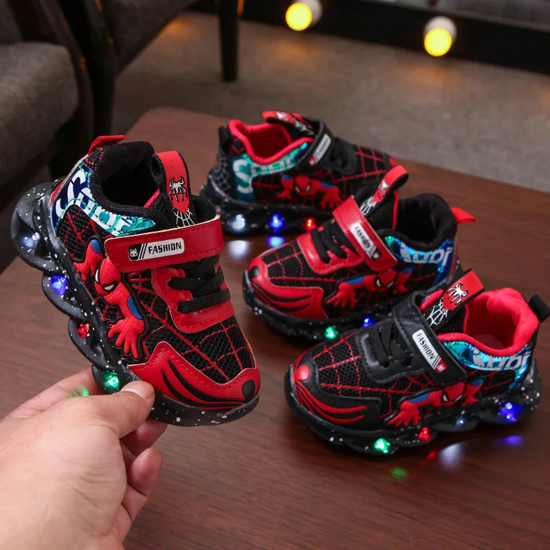 Marvel Spring/Autumn Disney Brand Children Sneakers Cool Spiderman Kids Shoes Fashion High Quality Girls Boys With Light | Детская