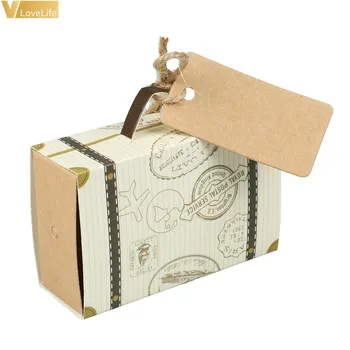 

10pcs Suitcase Candy Box Gift Suitcase Travel Classic Theme Elegant Style Wedding Birthday Anniversary Favor Boxes Kraft Paper