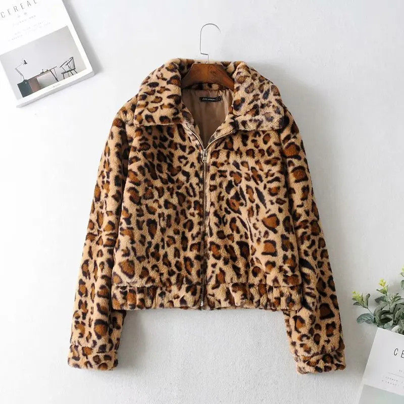 

Jiajia 65-9896 European and American fashion leopard fur short jacket