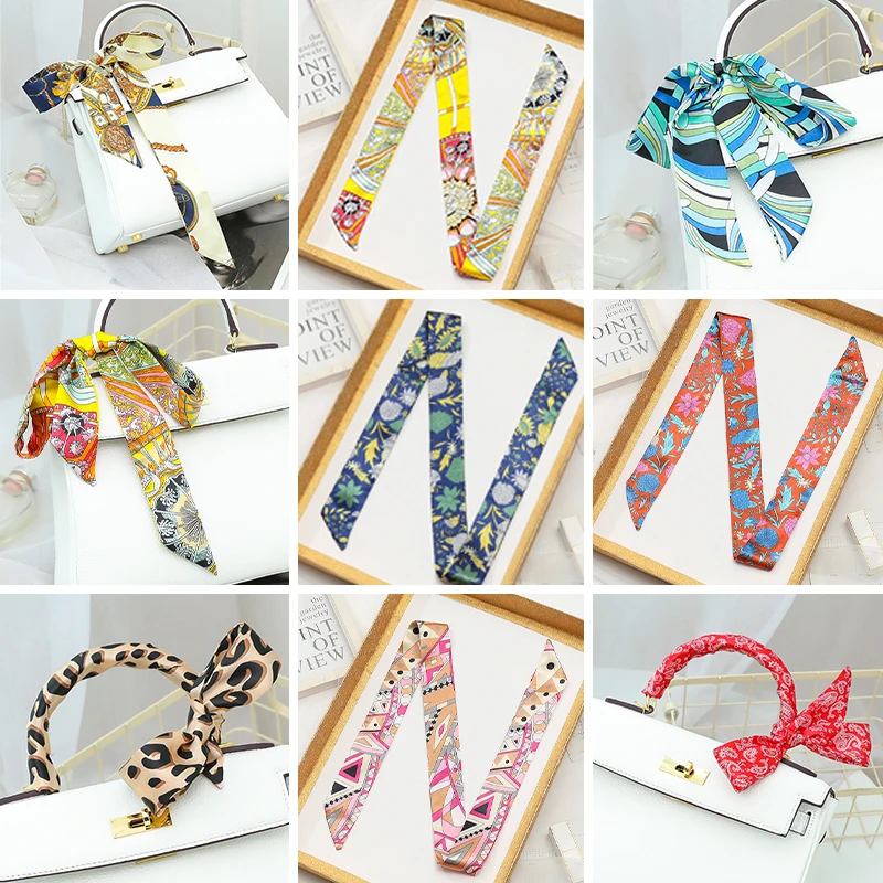 2021 Новый Шелковый шарф леди длинный повязка на голову сумка с лентой шарфы галстук бабочка удлиненное