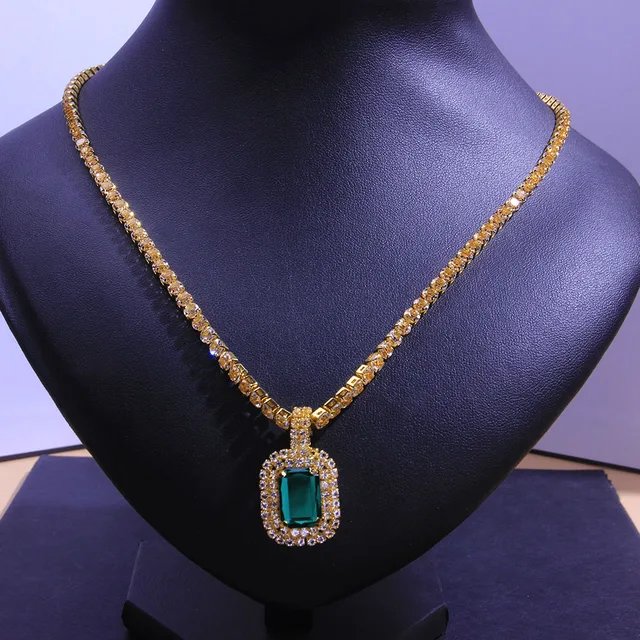 Big Square Green Crystal Pendant Necklace
