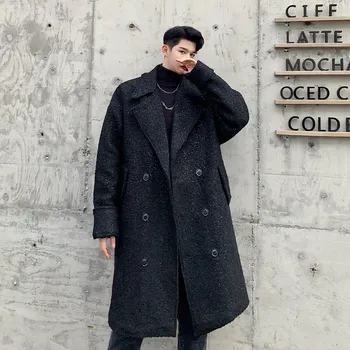 

Winter new hairdresser fashion personality sequin woolen coat men's long double-breasted woolen coat tide