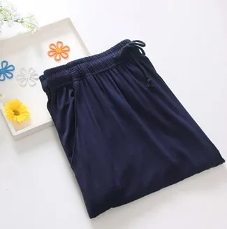 Navy blue Мужские штаны для отдыха, мягкие, тонкие, для сна, для окружающей среды, для мужчин, Тал, крашеные, свободные, повседневные пижамы, костюм для четырех сезонов размера плюс - Цвет: Navy blue