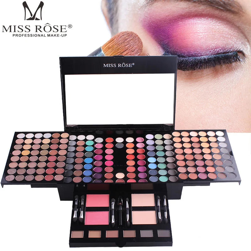 Miss Rose Professional 180 Color Eyeshadow Blush Cosmetic Foundation Face Powder Makeup Sets Eye Shadows Palette