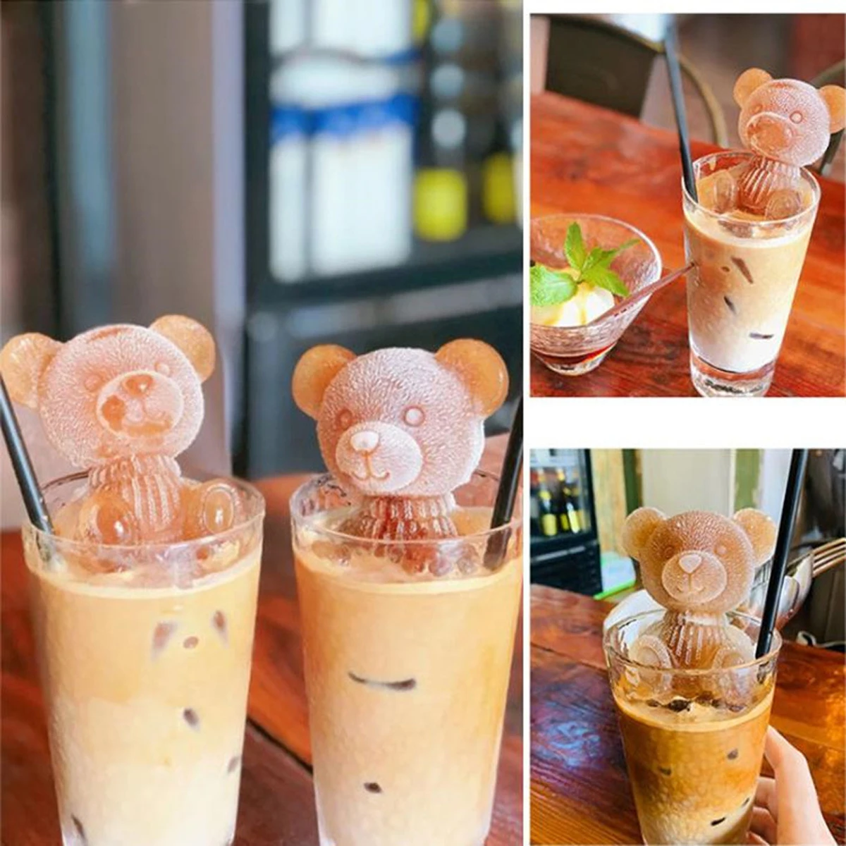 3D Bear Ice Cube Maker Mold Cola Coffee Milk Tea Cartoon Reusable Silicone Kitchen Accessories Tool |