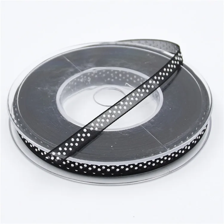 Black 20Yards 6mm Dots Polyester Printed Ribbon Tape For Needlework Craft Hair Gift Decarotions Satin Handcraft DIY Bow Accessories - Цвет: Black