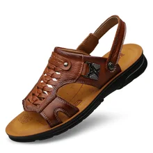 Брендовая летняя пляжная обувь; мужские модные удобные повседневные Нескользящие сандалии; мужские сандалии из натуральной кожи