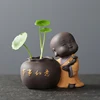 Ceramic Tea Pet Ornaments Small Buddha Statue Monk Figurine Desktop Flower Pot Hydroponic Plant Decoration Tea  Accessories ► Photo 3/5