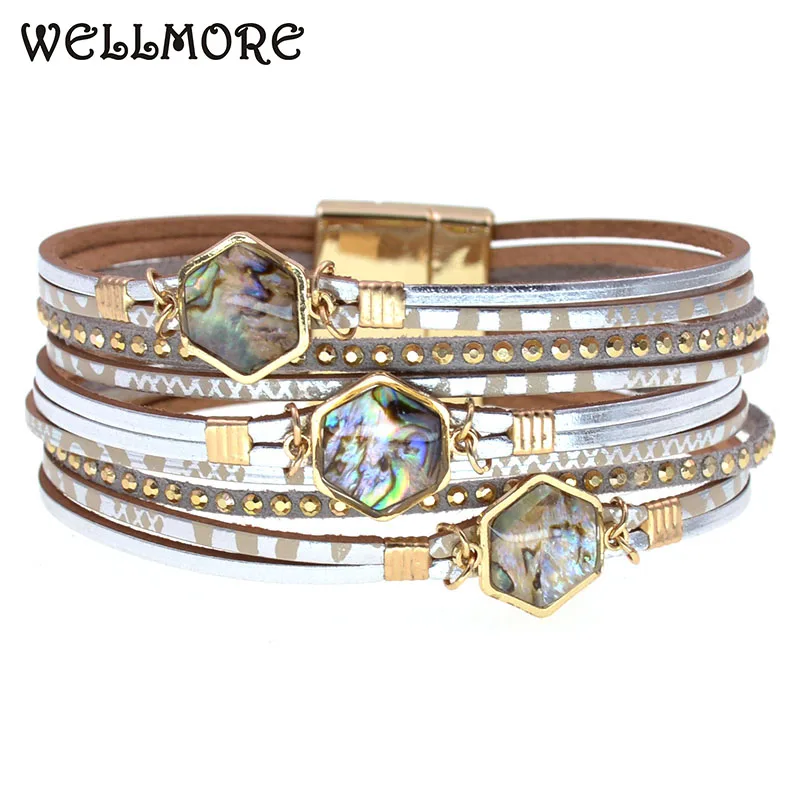 Bracelet Jewelry WELLMORE Bohemia leather bracelets women fashion chram bracelets magnet geometry Female Jewelry